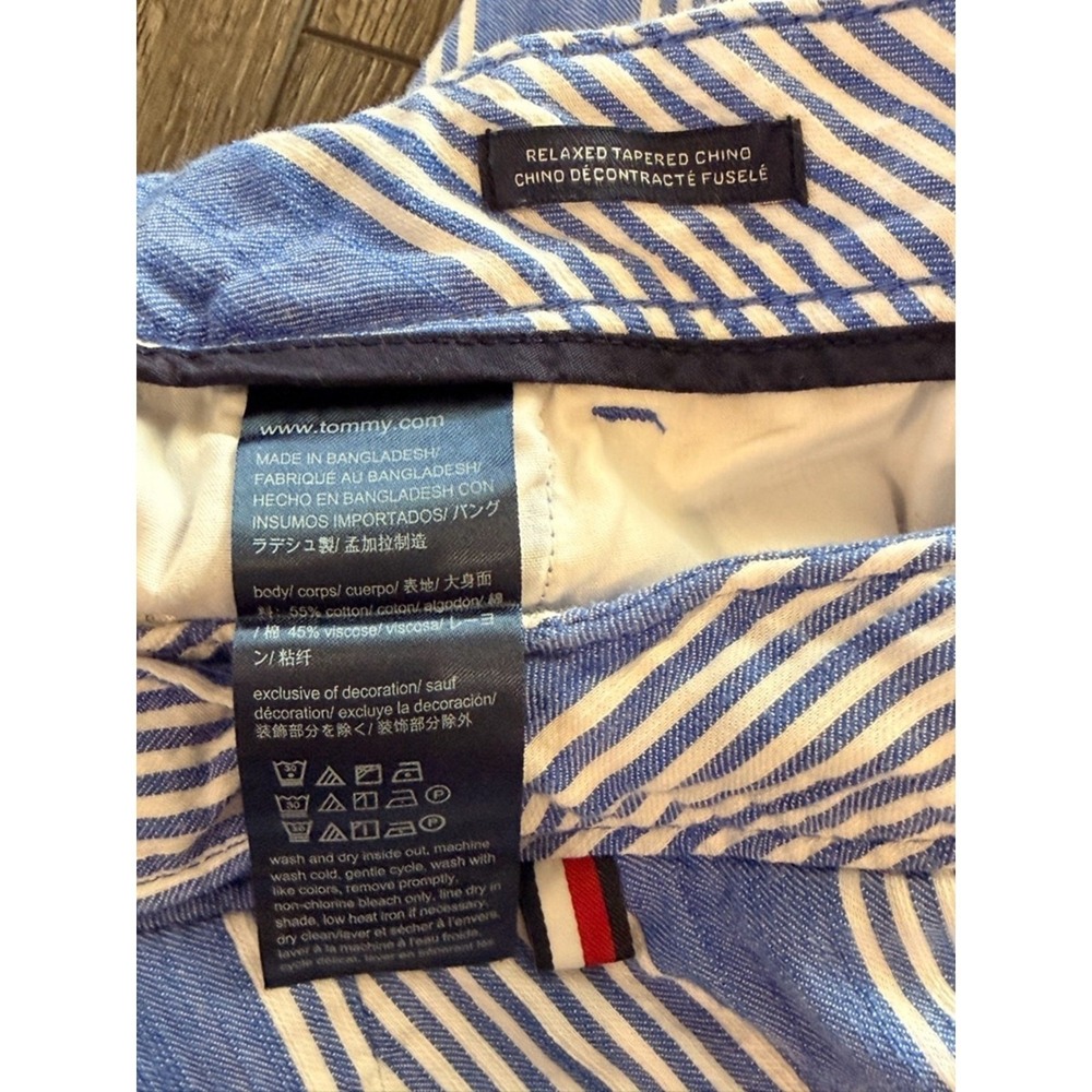 Tommy Hilfiger Relaxed Tapered Chino Striped Pants Blue 4 Coastal Summer Preppy - Picture 8 of 16